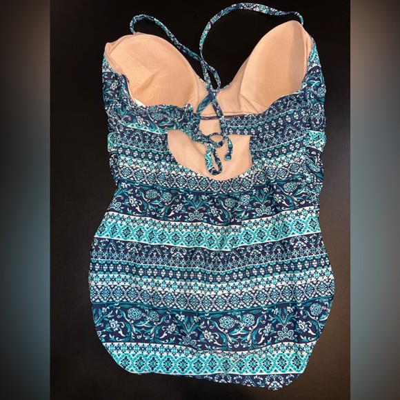 Kona Sol Shirred Adjustable Tie One Piece Swimsuit in Blue Size XL EUC - Picture 8 of 8